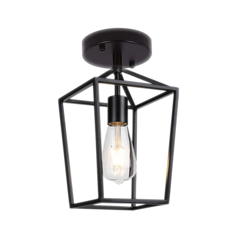 Single Bulb Iron Frame Ceiling Light Industrial Vintage Style Mini Flush-mount Lighting Fixture in Black