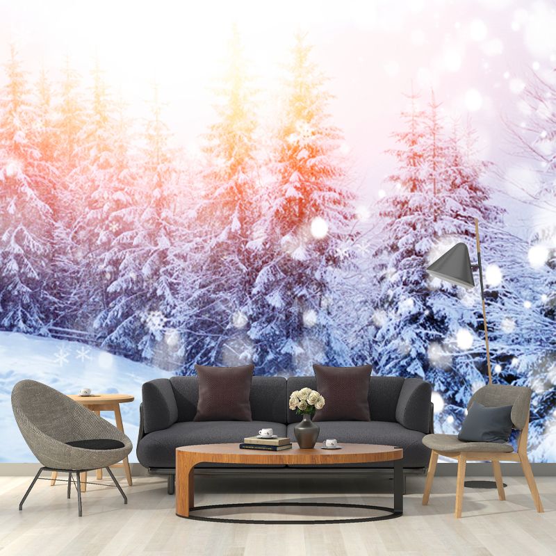 Modernist Sunlight Snowy Cypress Mural for Living Room Custom Wall Decor in Pink