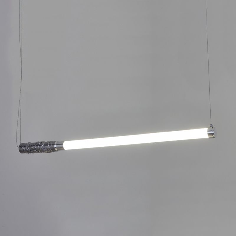 Silver Modern Metal Ceiling Light Tube Shape Island Light with Acrylic Shade for Bedroom