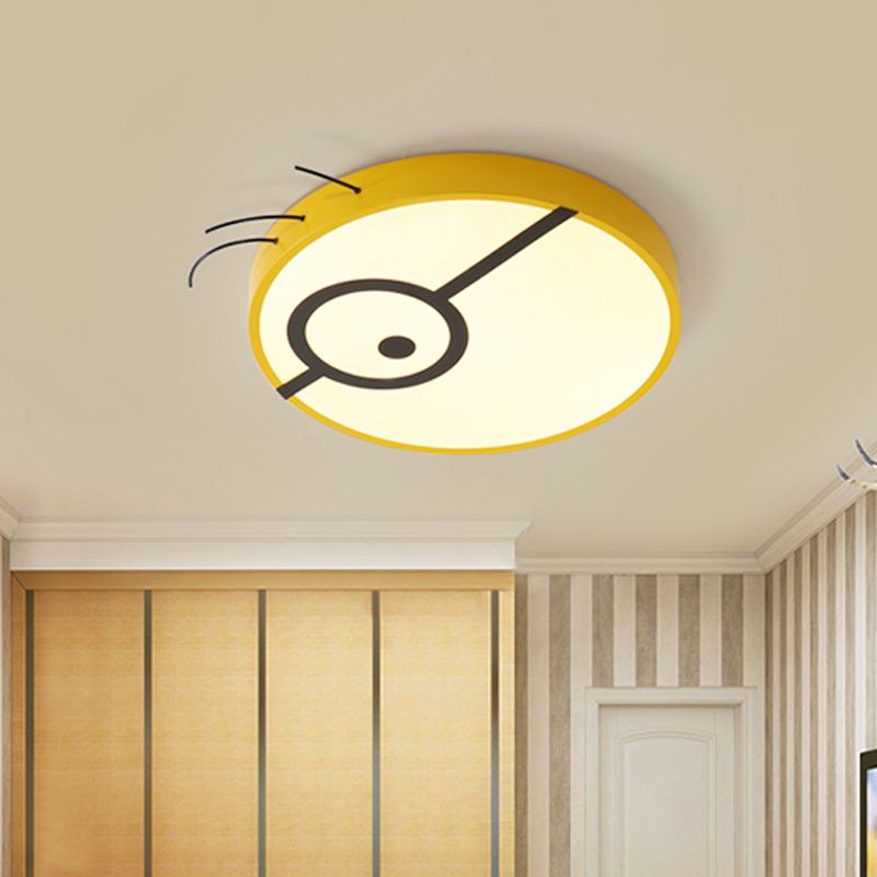 Kids Cartoon Character Flushmount Light Acrylic Kindergarten LED Ceiling Fixture in Yellow