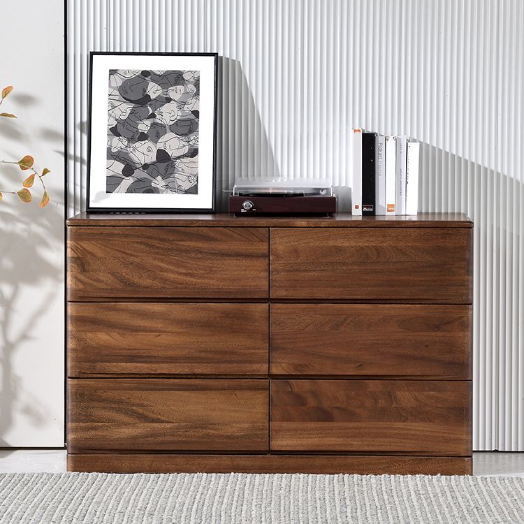 Mid-Century Modern Chest with 6 Drawers in Walnut Rectangle Accent Chest