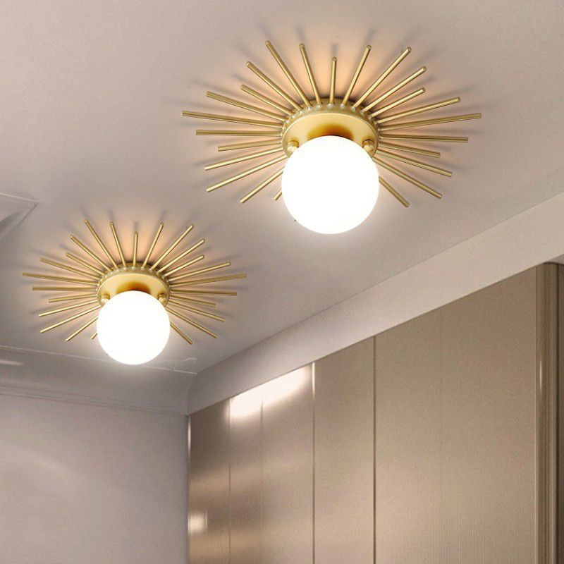Plafonnier Globe doré de style créatif moderne en fer forgé avec abat-jour en verre