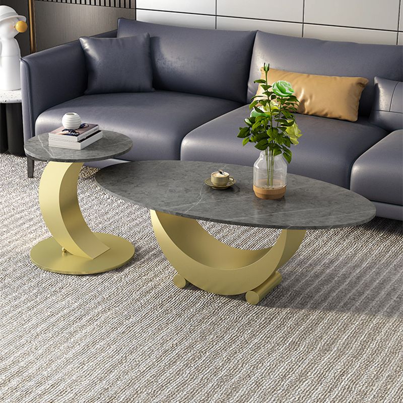 2 Piece Nesting Tables Oval Minimalist Modern Coffee Table Set