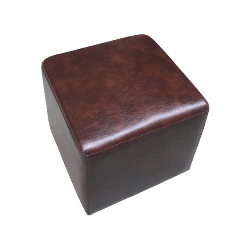 Mid-Century Modern Pouf Ottoman Genuine Leather Upholstered Solid Color Square Ottoman