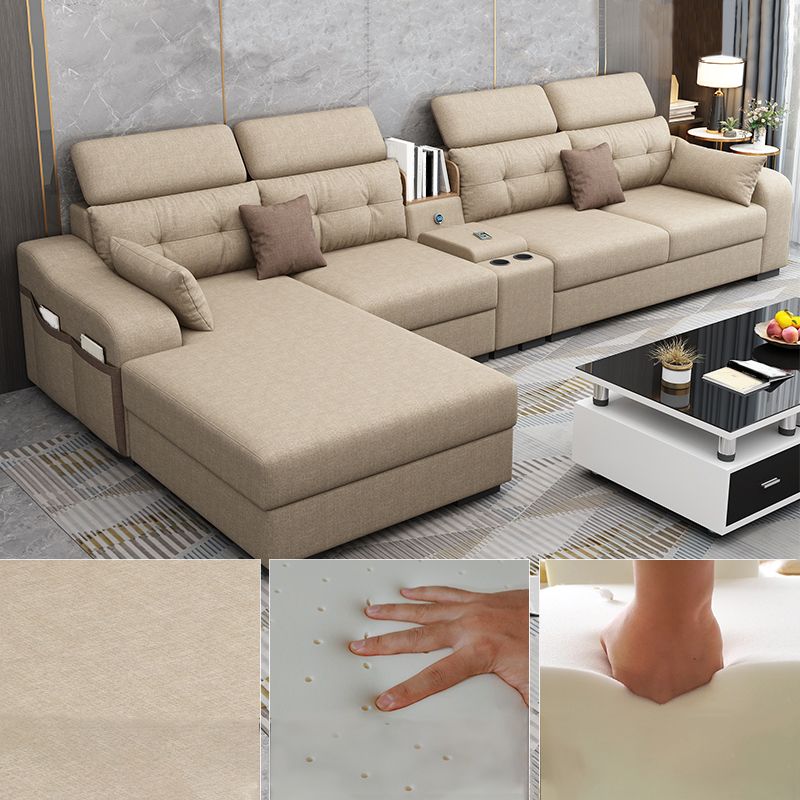 Cotton Blend Pillowed Back L-Shape Cushions Furniture Sectionals for 4 People