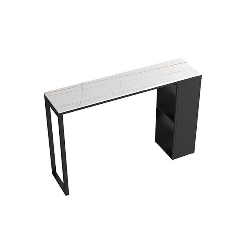 Pedestal Sintered Stone Bar Table Modern Dining Table with Storage Shelves