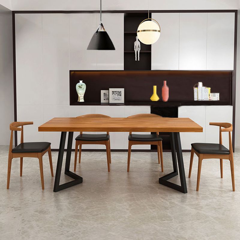 Pine Wood Top Dining Table Modern Rectangle Table with Sled Base