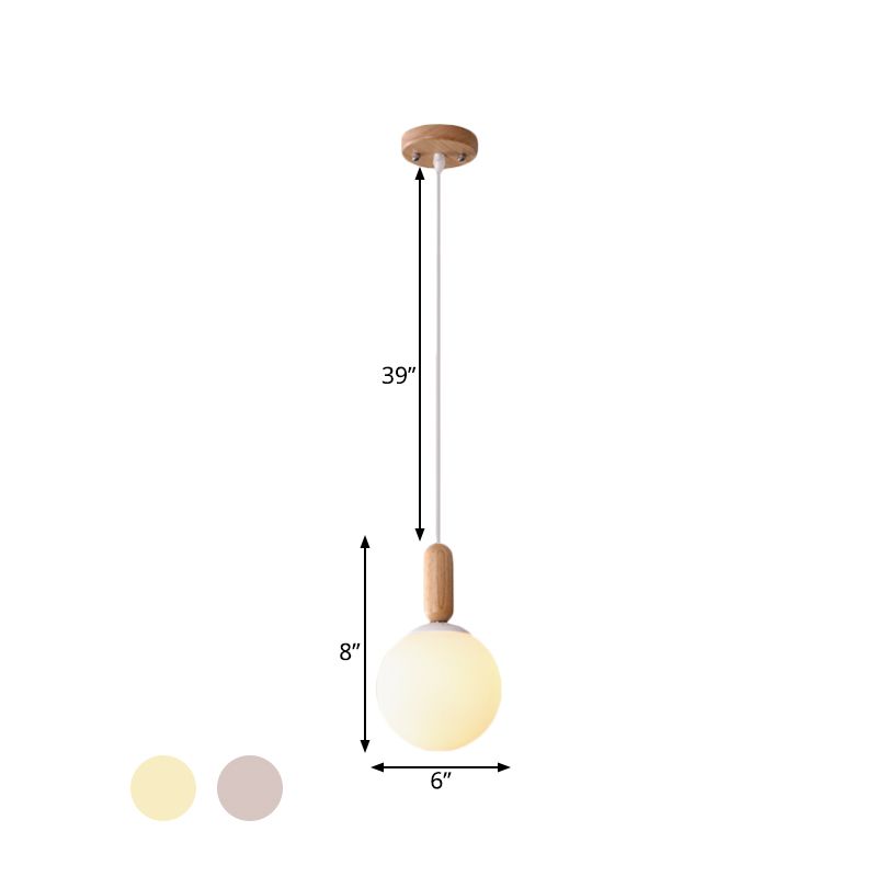 Sphère de cuisine pendante éclairage blanc / cognac verre 1 lumière suspendue minimaliste avec capsule grip en bois de capsule