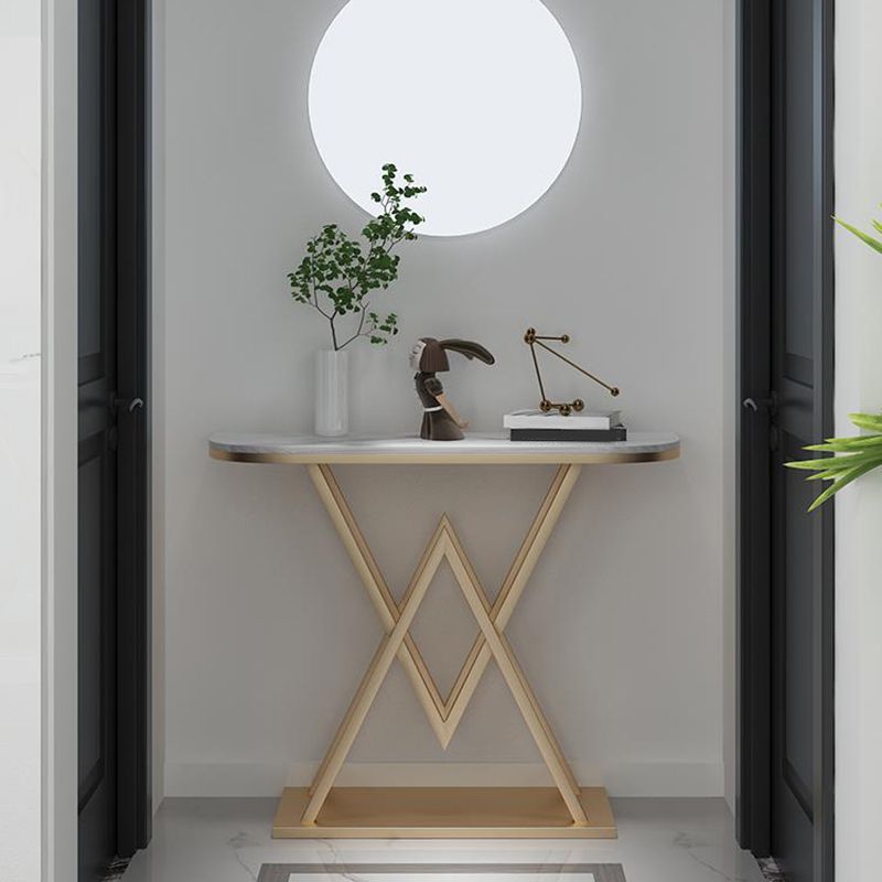 Marble Sofa Console Table Antique Finish Console Accent Table with Shelf