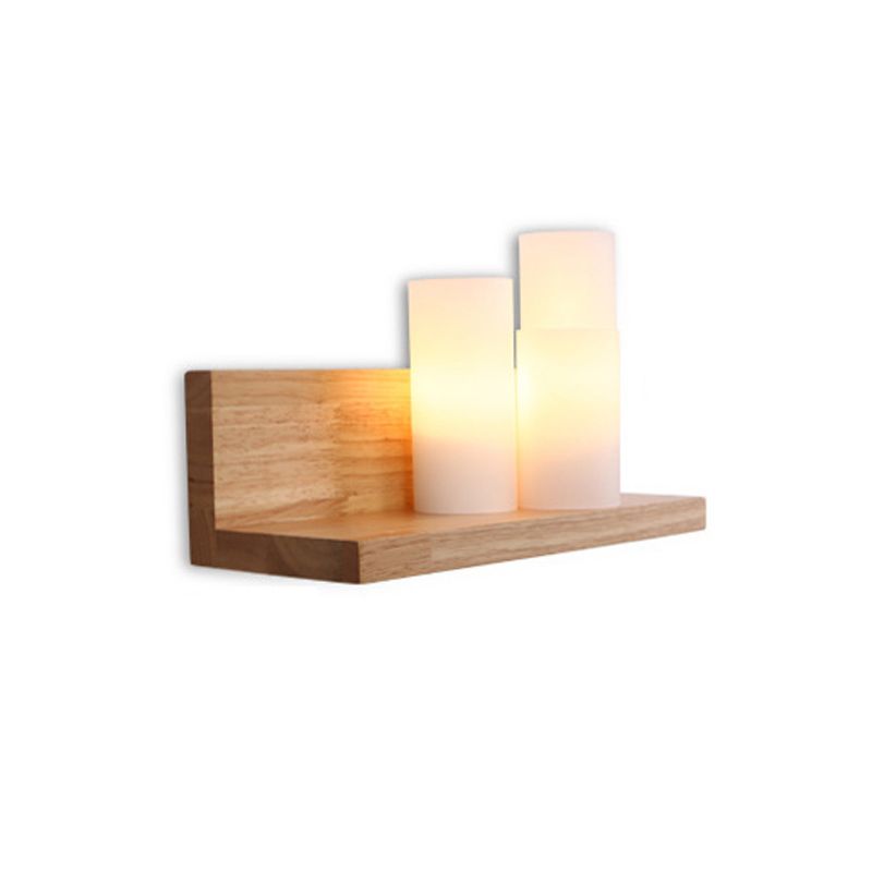 Modern Style Cylinder Shape Wall Light Wood 3 Lights Sconces for Bedroom