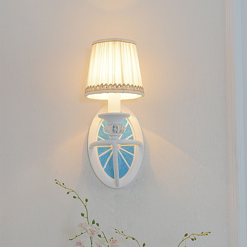 Modern Fold Tapered Shade Wall Light with Wheel Metal 1 Light Wall Lamp in White