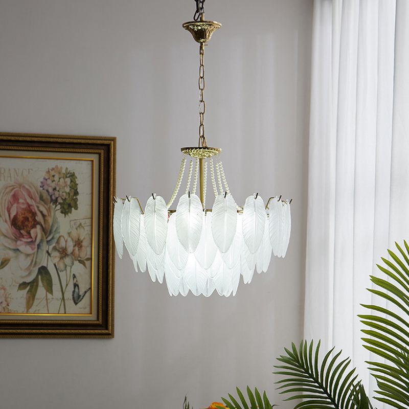 Contemporary Indoor Hanging Light Glass Feather Chandelier for Living Room