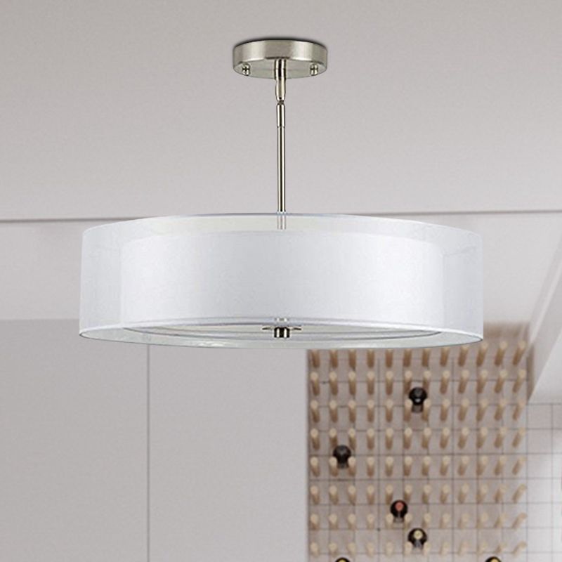 16"/19.5"/23.5" Dia Cylinder Suspension Pendant Contemporary Fabric White LED Hanging Pendant Lamp