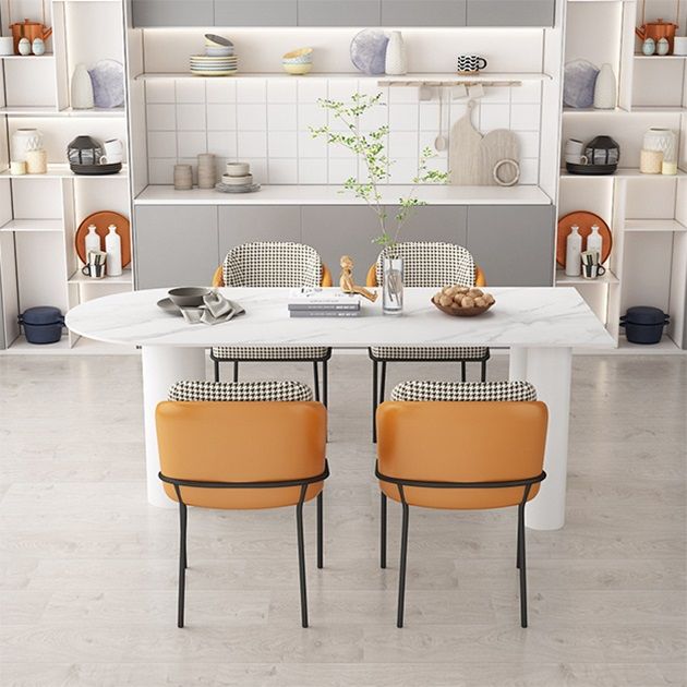 Vrije vorm driekleurige eettafel Gesinterde stenen tafel eigentijds met dubbel voetstuk