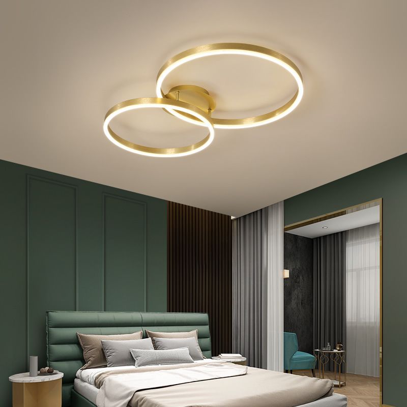 Gold Halo LED Ceiling Lighting Minimalist Aluminum Semi Flush Light Fixture for Bedroom