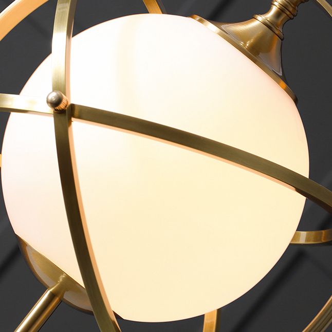 11" Wide Full Copper Triple Rings Lighting Pendant White Glass Shade Suspension Lamp in Gold