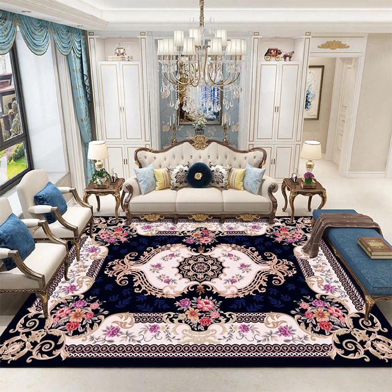 Mid-Century Floral Print Indoor Rug Polyester Carpet Stain Resistant Area Carpet for Home Decoration