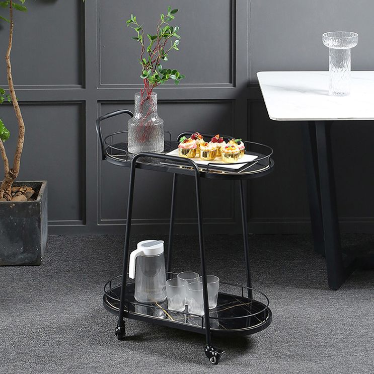 Modern 26.38"W Rolling Prep Table Oval Metal Prep Table for Home Use