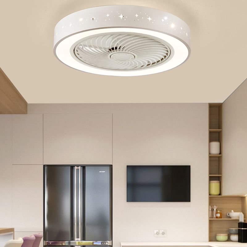 Unsichtbarer, trommelförmiger Lüfterlicht Kit Nordische Acryl weiße LED Semi Flush Light für Schlafzimmer