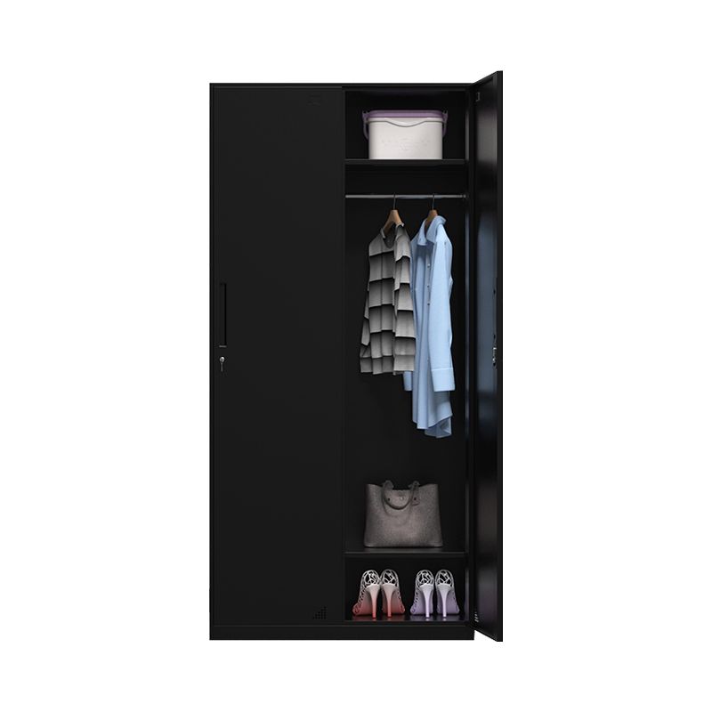 Black Wardrobe Armoire with Garment Rod Steel Wardrobe Cabinet