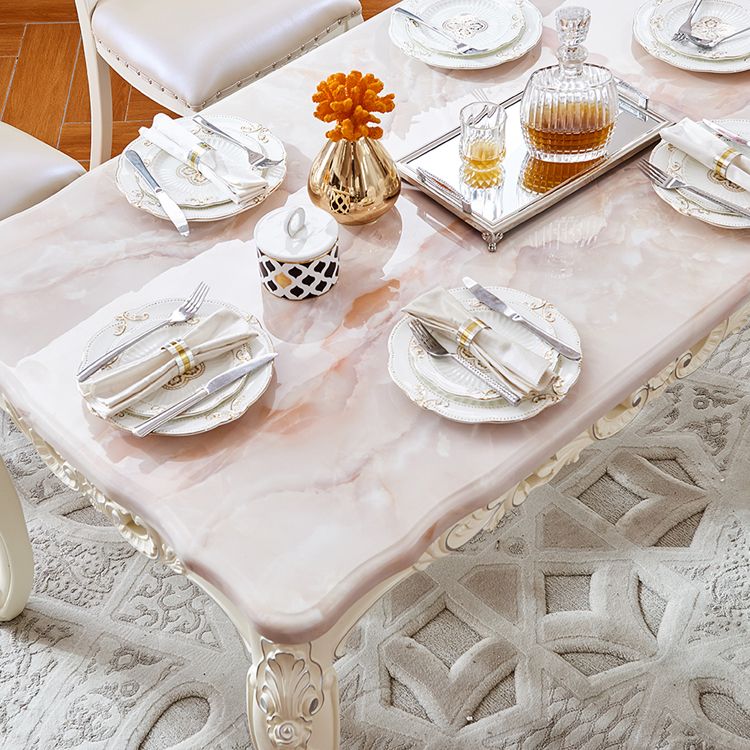 Stone White Dining Table Victorian 4 Legs Table for Dining Room