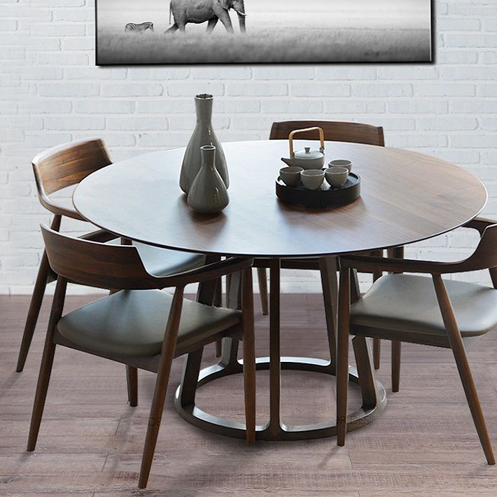 Table à manger en bois massif moderne table ronde marron avec base de piédestal pour la maison