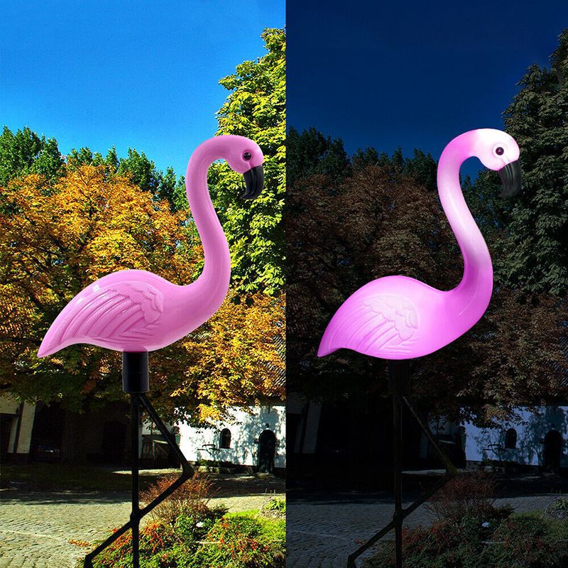 Flamingo Shaped Solar Ground Light Art Decor Plastic Backyard LED Stake Lighting in Pink
