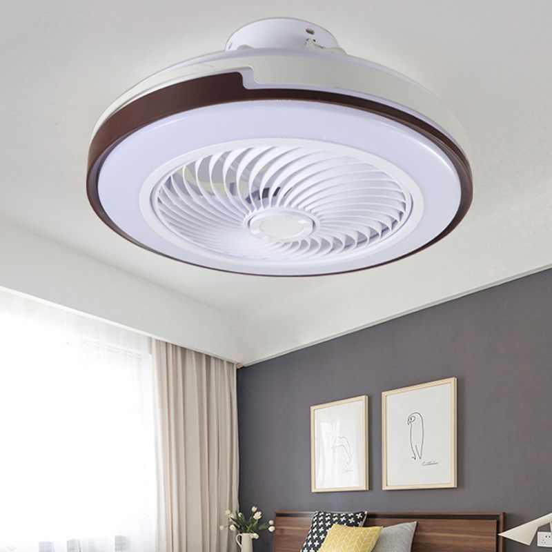 Round Flush Mount Ceiling Fan Nordic Metal Dining Room LED Semi Flush Light