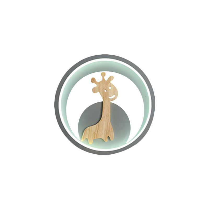 Luz de pared de anillo gris/negro LED moderno de pared acrílica de acrílico con decoración de figuras de jirafa para habitación para niños, luz cálida/blanca