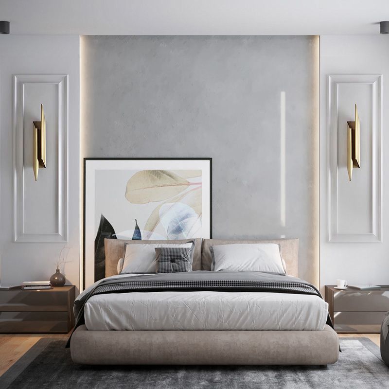 Art Deco quad -vormige stenel licht metallic slaapkamer led wandlamp armatuur in goud