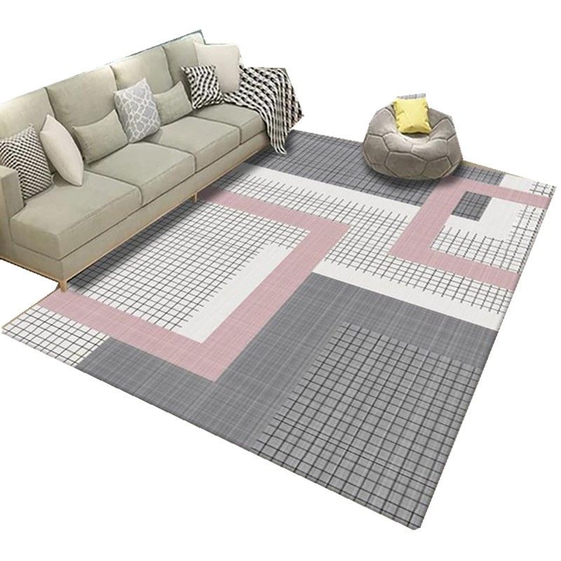 Grey Drawing Room Rug Polyester Geometric Pattern Area Rug Stain Resistant Area Rug