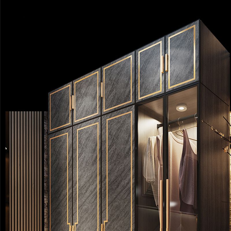 Grey Glass Door Armoire with Garment Rod Modern Storage Cabinet for Bedroom