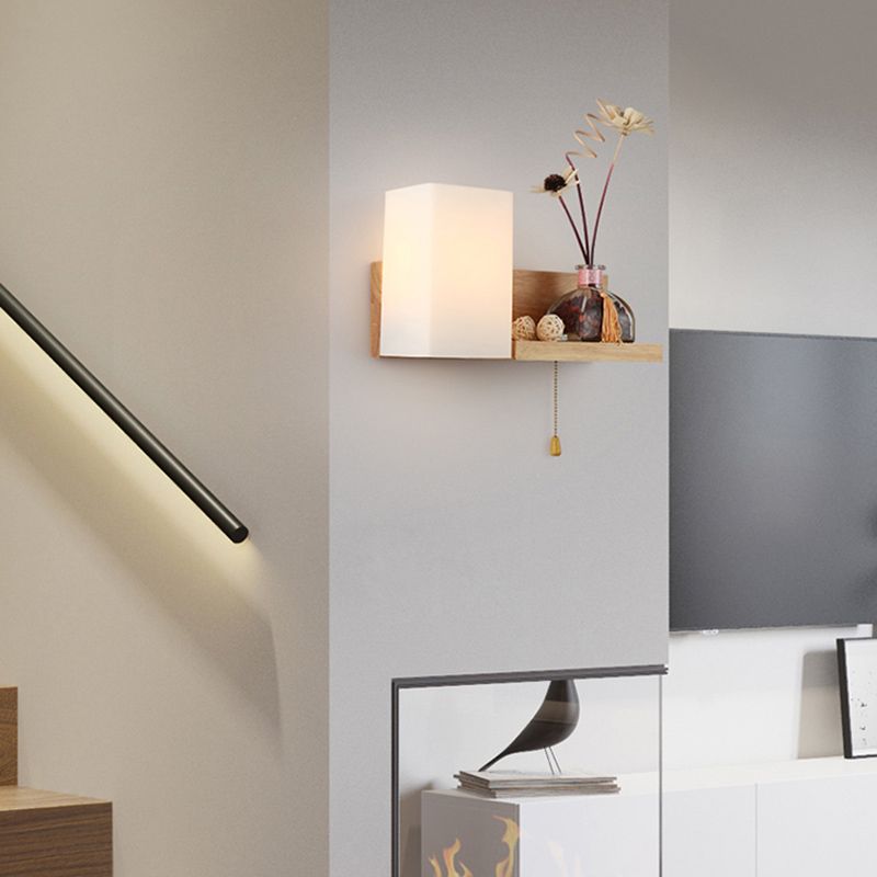 Japanese Style Wooden Wall Lamp Geometry Wall Light for Bedroom (Flowerpot Not Included)