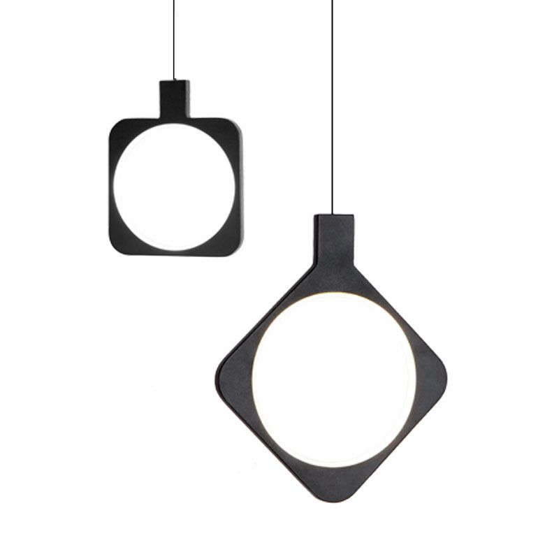 Lámpara colgante de LED de forma geométrica negra Lámpara de colgación de metal minimalista moderna para sala de estar