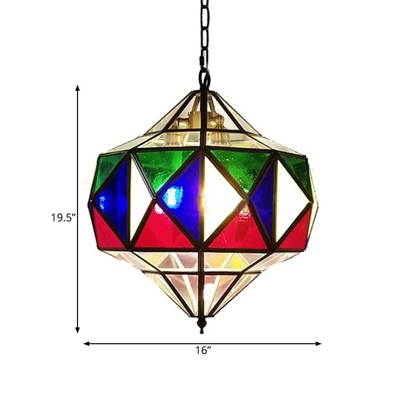 Colorful Glass Brass Chandelier Top Shape 3 Lights Arab Hanging Ceiling Light with Adjustable Chain