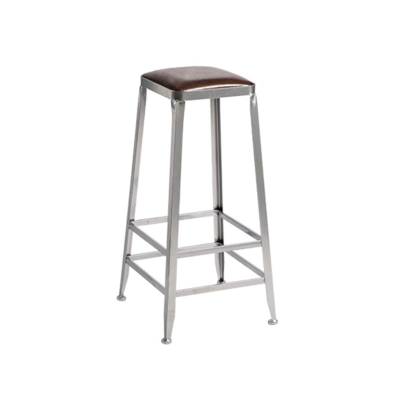 Industrial Square Iron Bar Stool Silver Footrest Bristol Stool