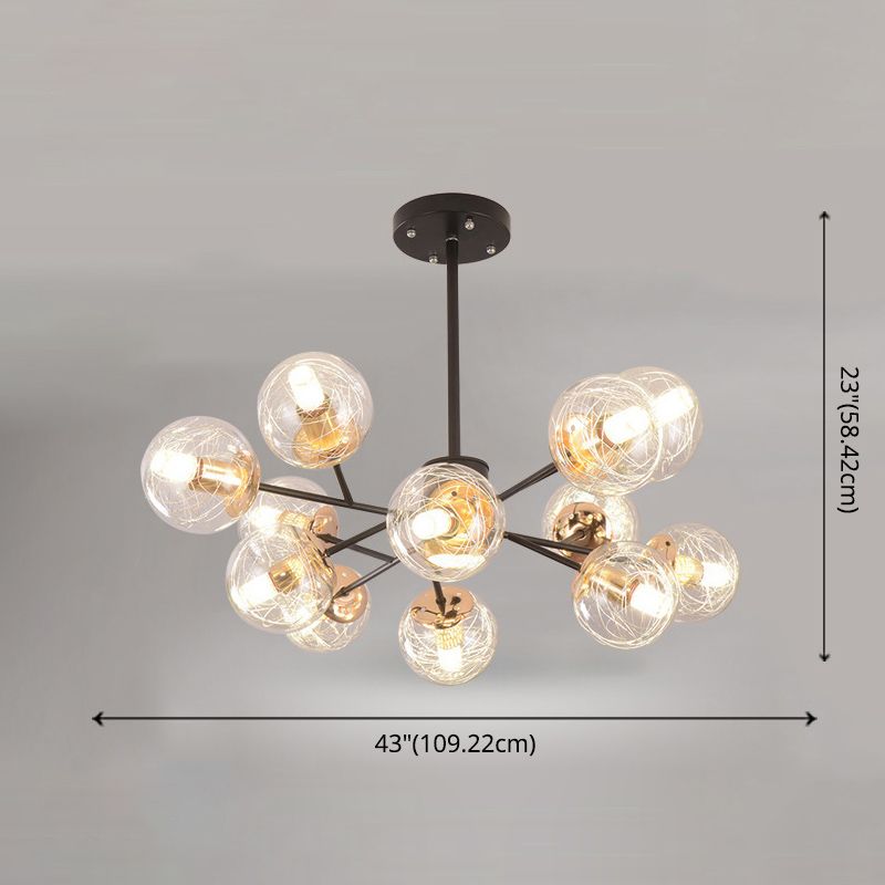 Clear Aluminum Wire Glass Ball Chandelier Light Modern Lighting Ceiling Pendant Light in Black