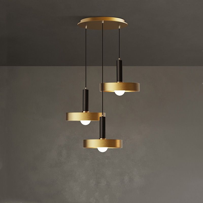 Metallic Lid Shaped Suspension Light Post-Modern Gold Pendant Light Fixture for Dining Room
