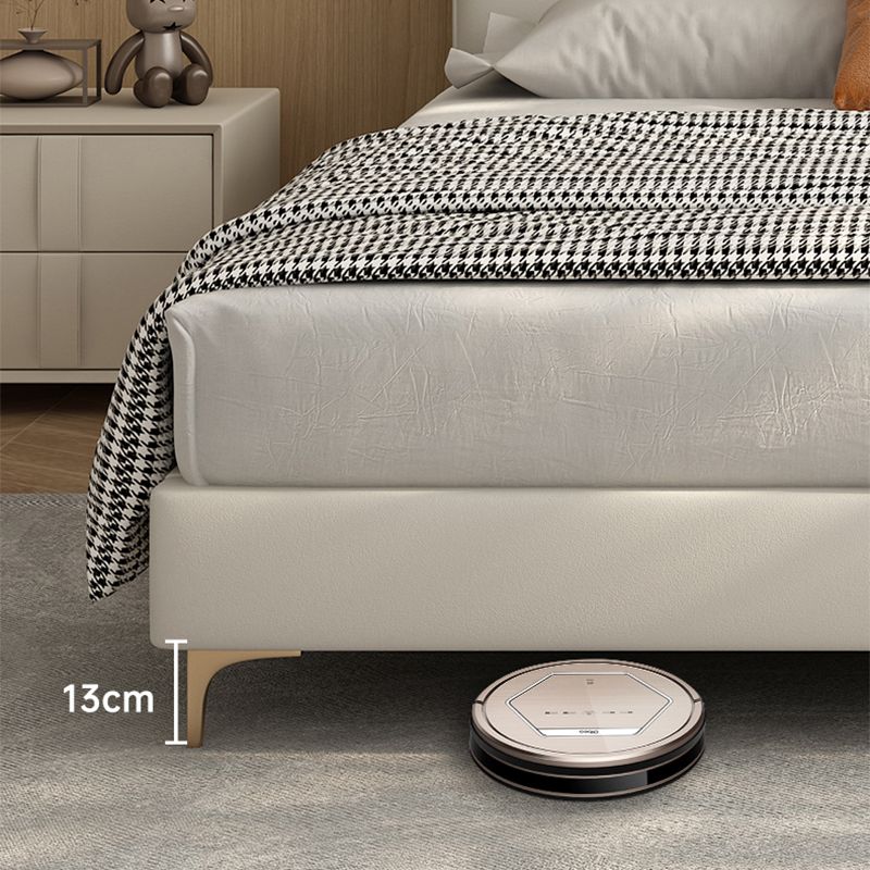 Wood and Upholstered Standard Bed with Headboard Panel Bed in Beige