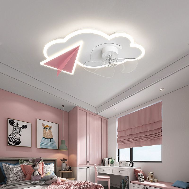 Cloud Semi Flush Mount Ceiling Lamp Cartoon Bedroom LED Ceiling Fan Light