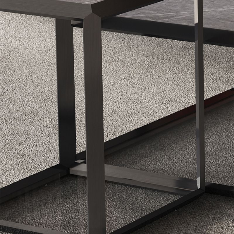 Geometric Slate & Glass Coffee Table Modern Simple Cocktail Table with Floor Shelf