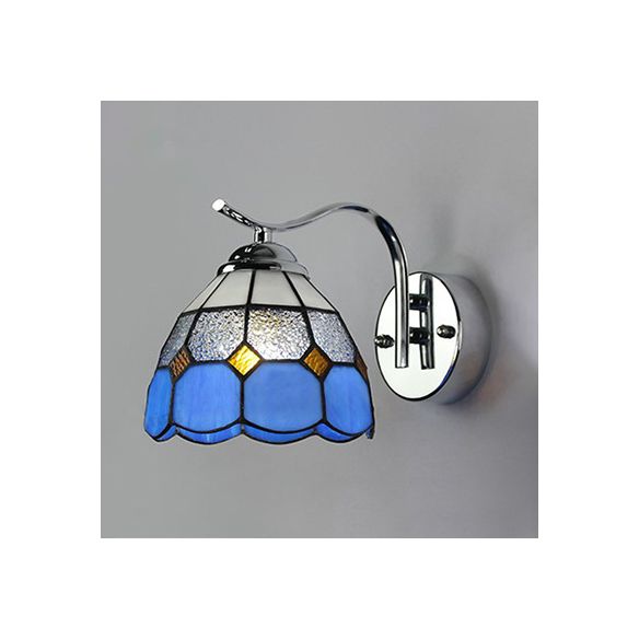 Tiffany Style Tapered Wall Light with Square/Gem Pattern Stained Glass 1 Light Wall Sconce Lighting in Blue