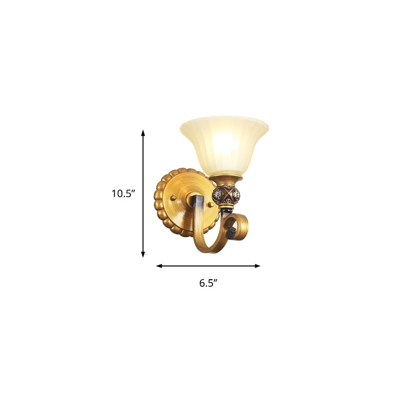 1/2/3 Lights Frosted Glass Vanity Light Fixture Traditional Gold Cup Shape/Bell Bathroom Wall Lighting