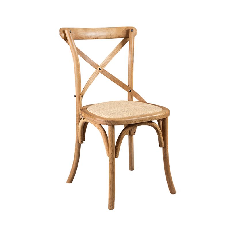 Silla de comedor tradicional de mimbre de madera, silla con respaldo cruzado sin brazos para comedor