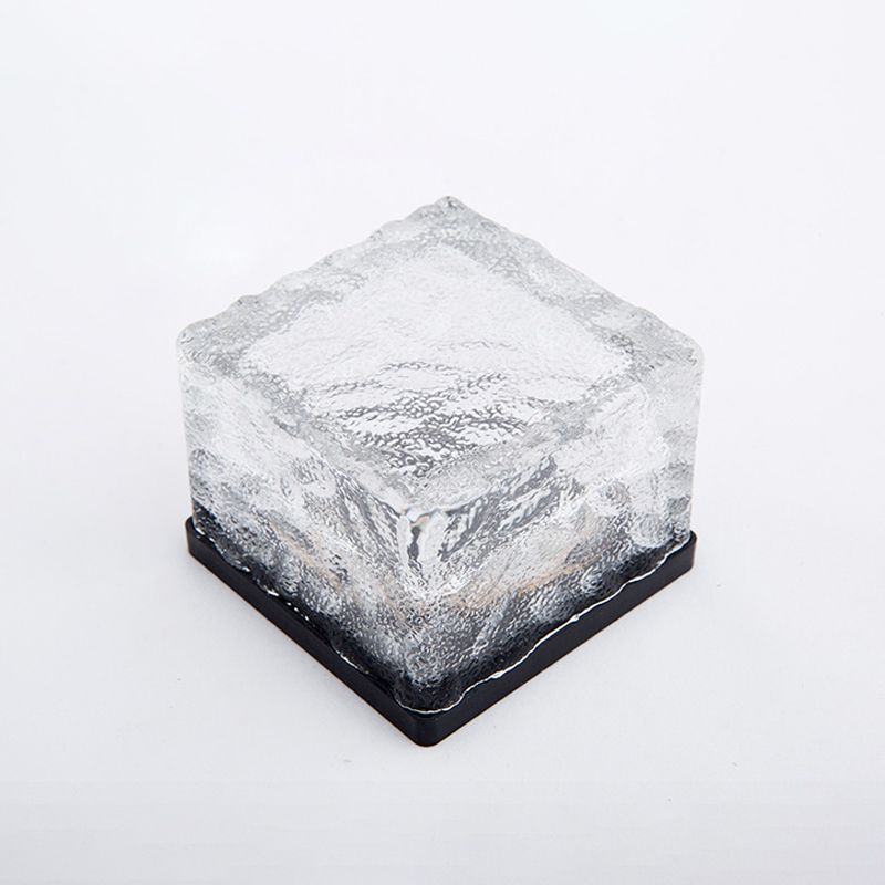 Ice Block Solar Buried Lamp Modern Clear Textured Glass LED Outdoor Ground Light in White/Yellow/Blue Light