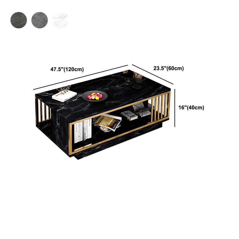 Modern Style Wooden Table with Rectangular Storage Rack Coffee Table