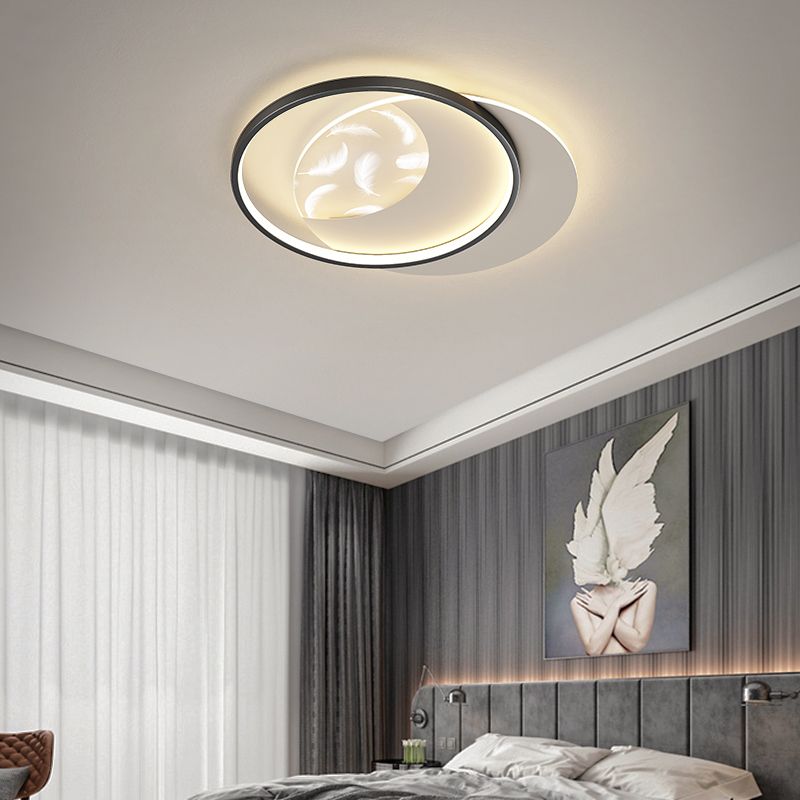 Plafonnier semi-affleurant à LED circulaire pour chambre à coucher dans un luminaire de plafond en acrylique en plumes de style de luxe moderne