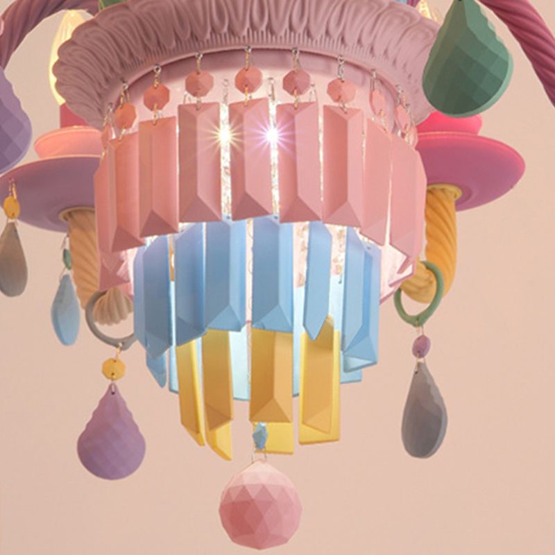 Colorful Candles Chandelier Macaron Style Pendant Lamp for Bedroom