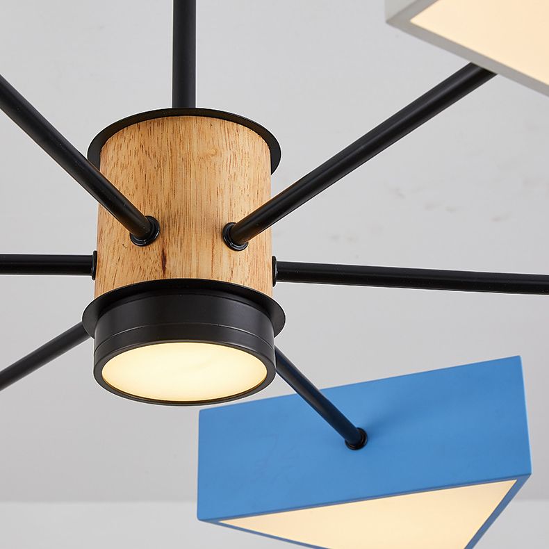 Luce a ciondolo a LED LED in legno con moderno lampadario di macaron in stile creativo con ombra acrilica