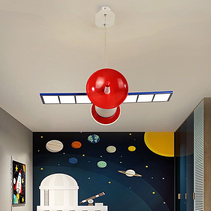 Space Satellite LED Ceiling Lighting Childrens Acrylic Bedroom Chandelier Light Fixture in Red